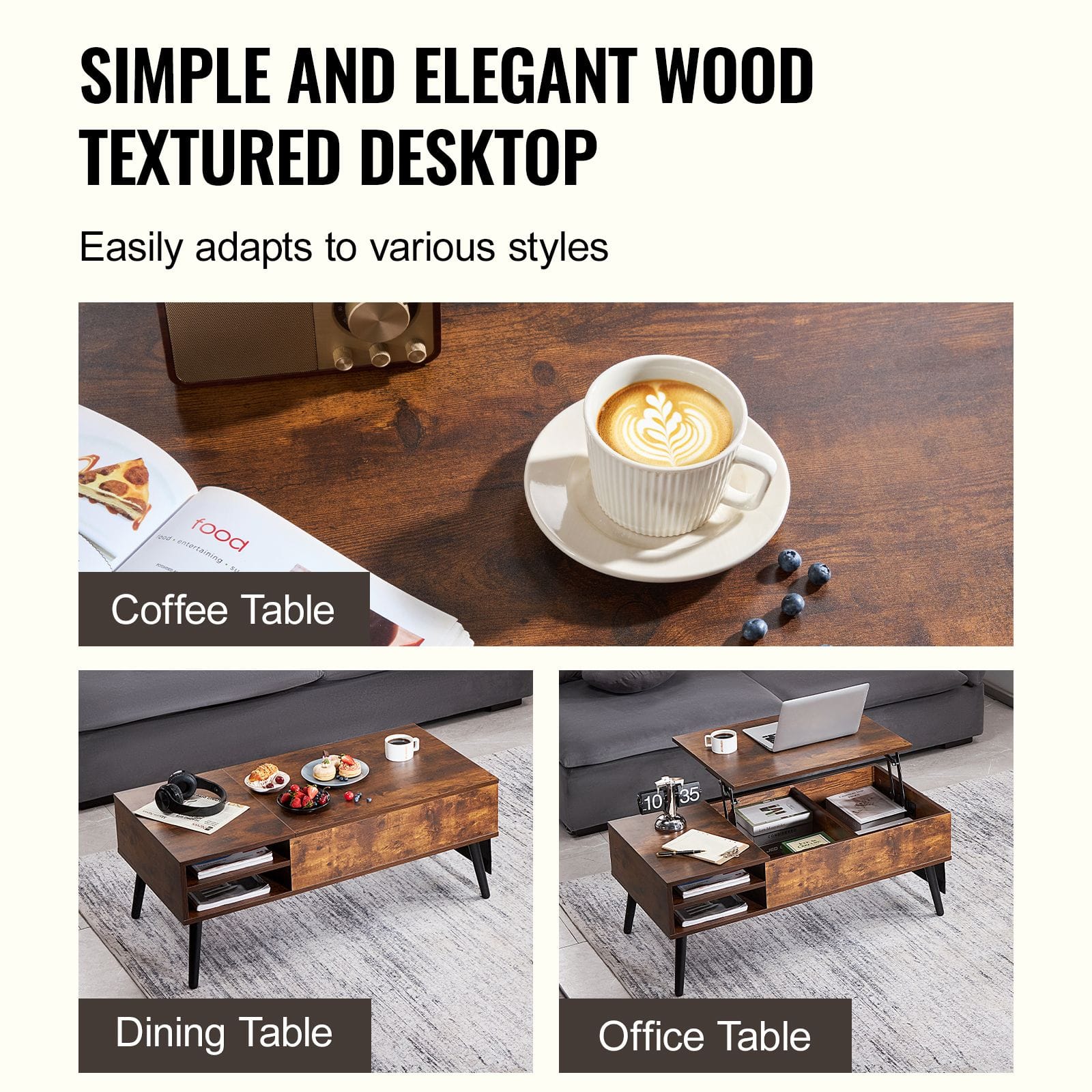 Rectangle Coffee Table Adjustable Height