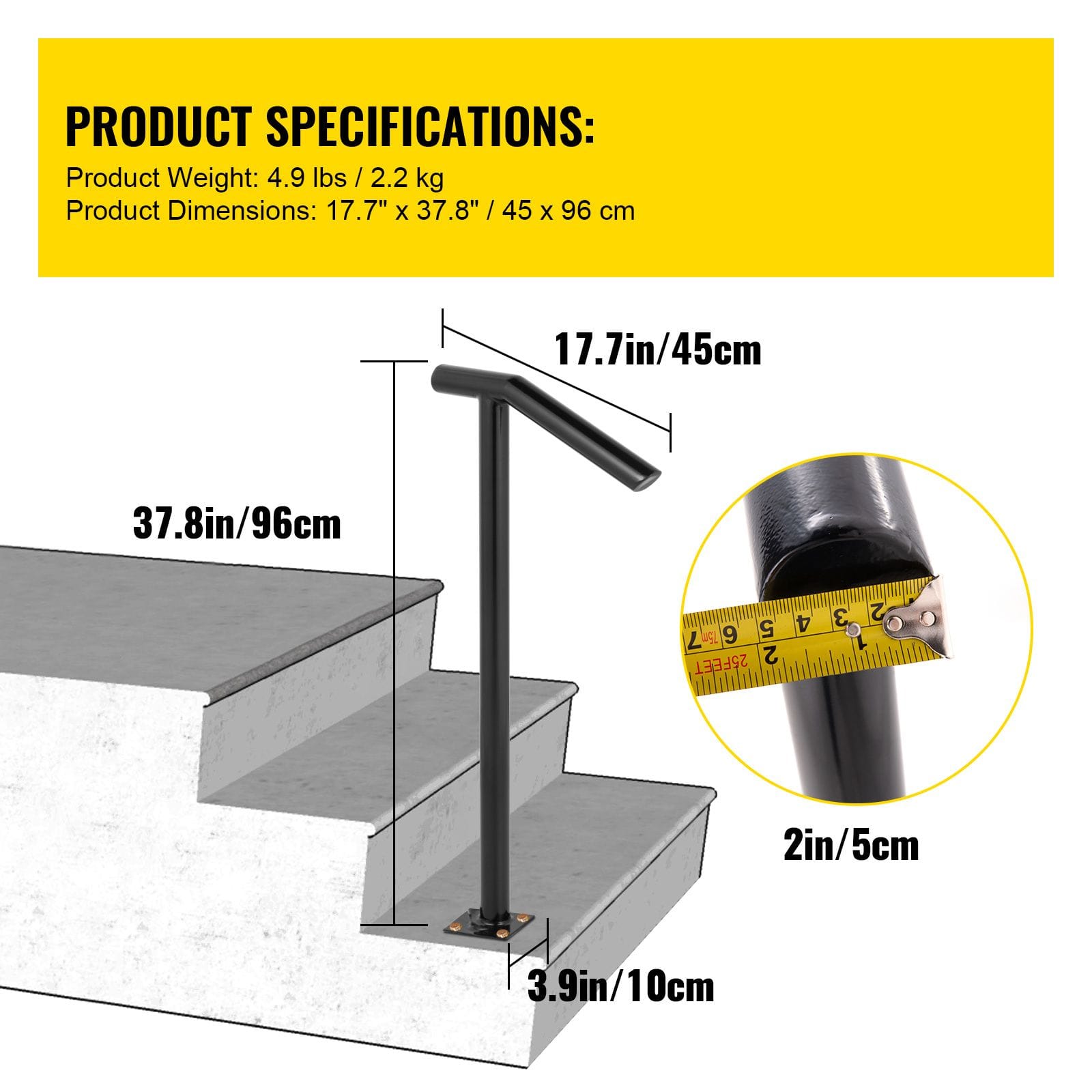 Stair Railing Black Steel single