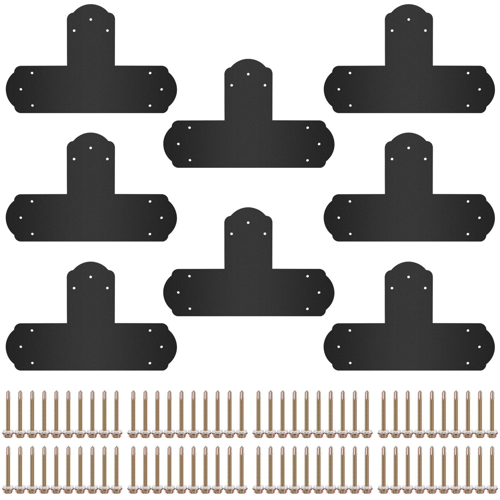 Black T Mending Plate T-Shape 8 Pcs 6 Flat Connector Post To Beam, 8 Pcs