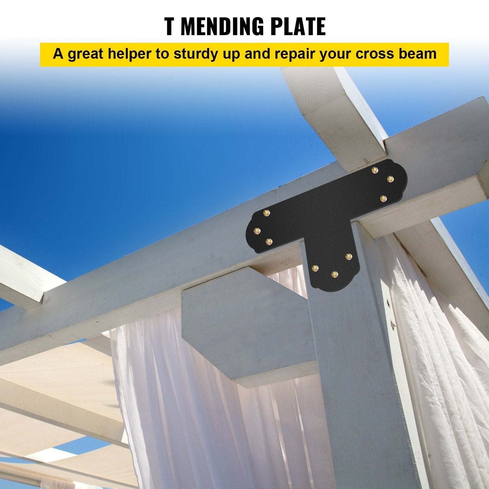 Black T Mending Plate T-Shape 8 Pcs 6 Flat Connector Post To Beam, Black colour