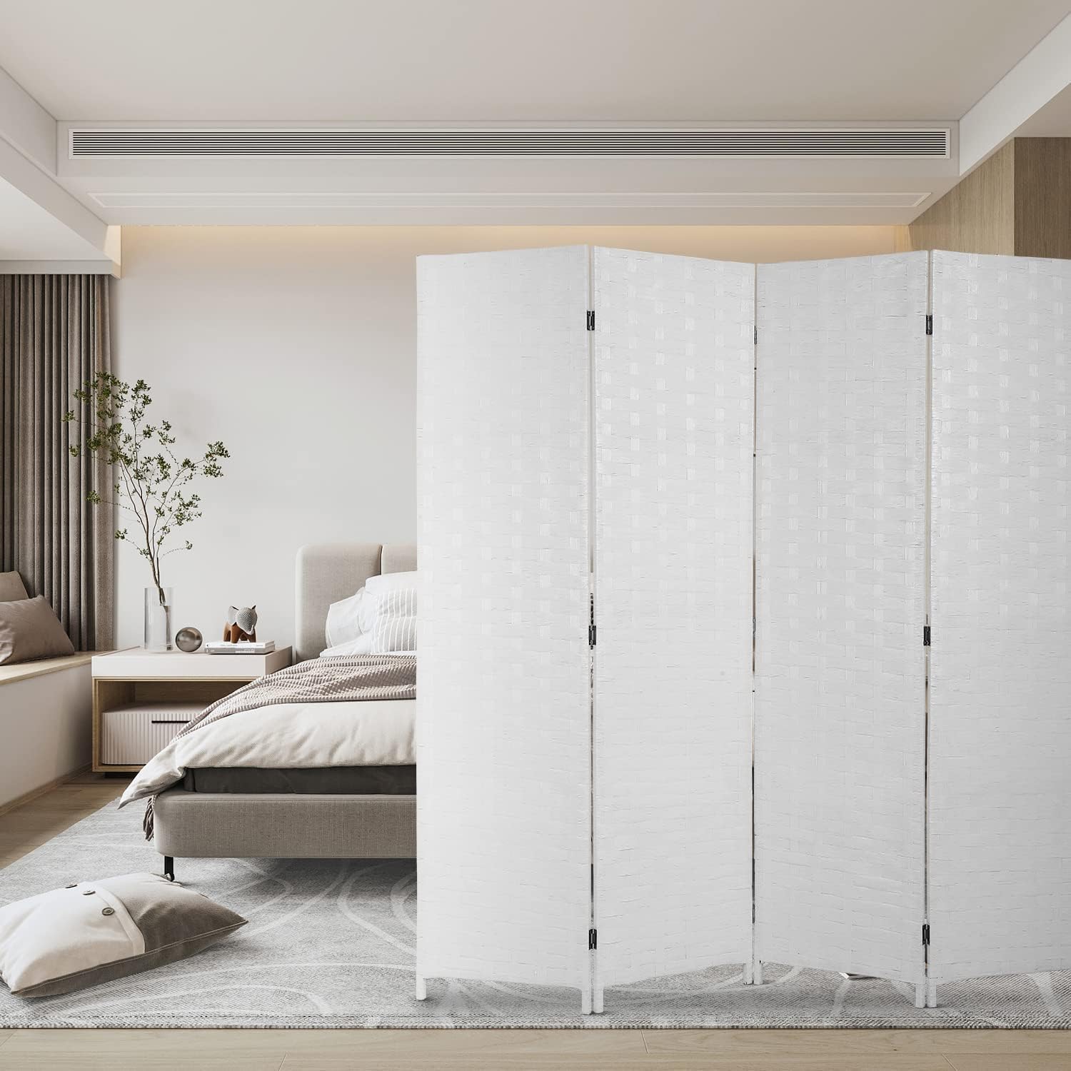 4-Panel Folding Room Divider Privacy Screen Partition Wooden Frame