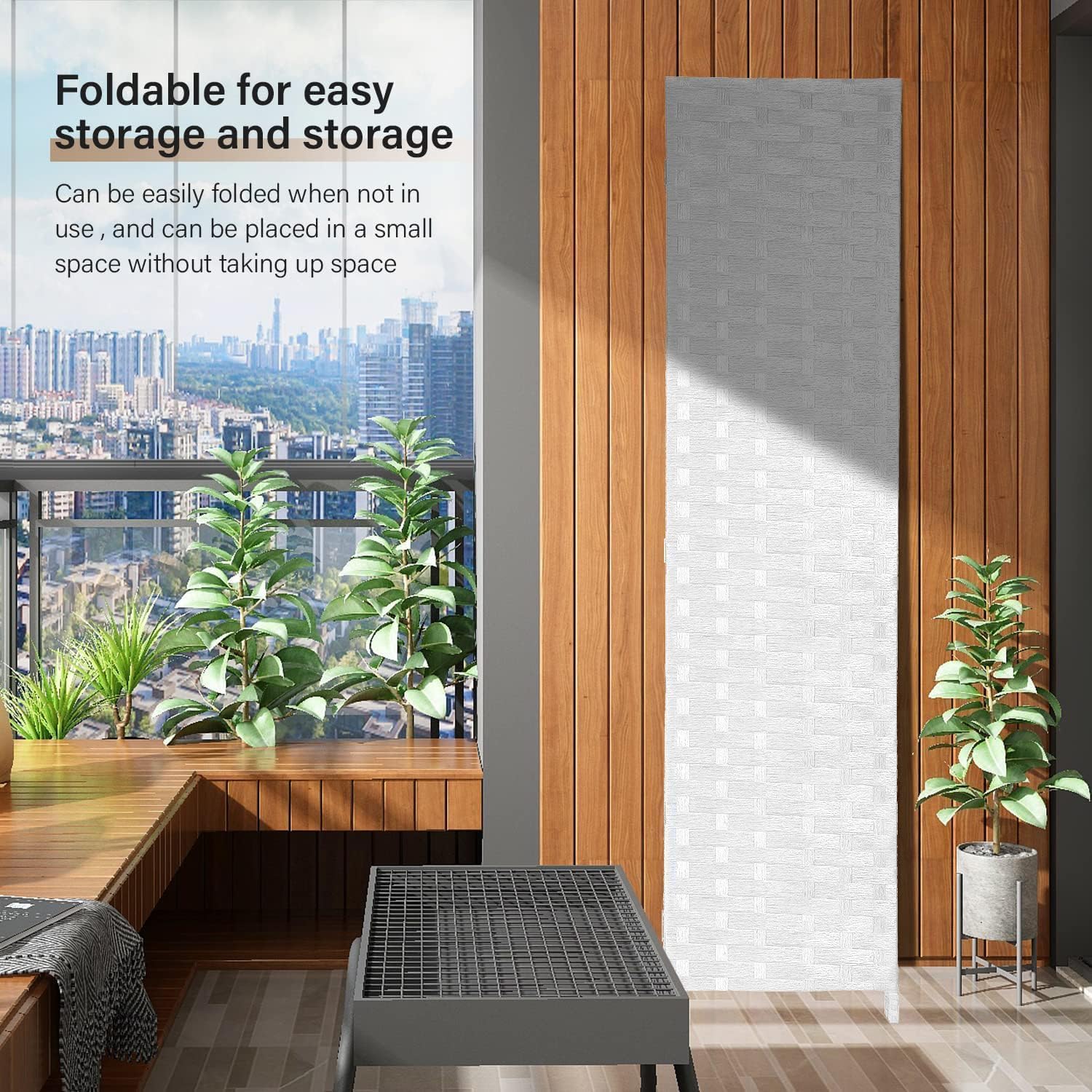 4-Panel Folding Room Divider Privacy Screen Partition Wooden Frame