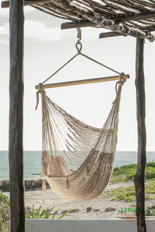 Extra Large Outdoor Cotton Mexican Hammock Chair In Cream Colour