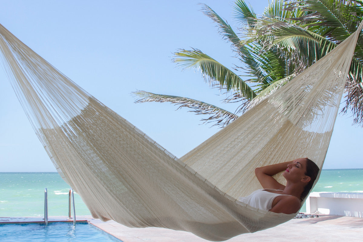 Queen Size Super Nylon Mexican Hammock In Cream Colour