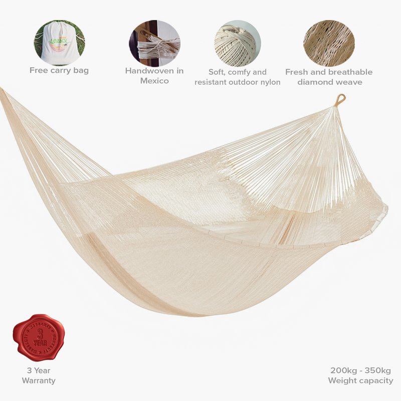 Queen Size Super Nylon Mexican Hammock In Cream Colour