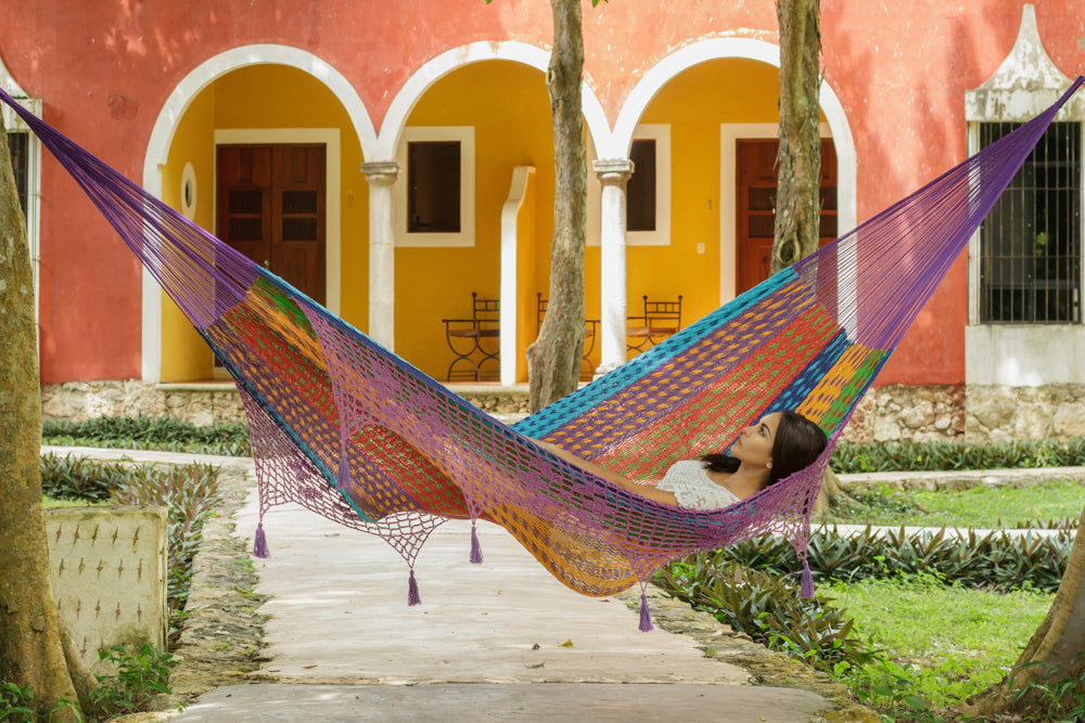 Cotton Hammock With Crocheted Tassels - King Size Colorina