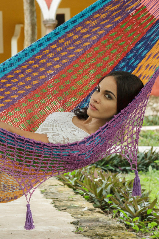Cotton Hammock With Crocheted Tassels - King Size Colorina