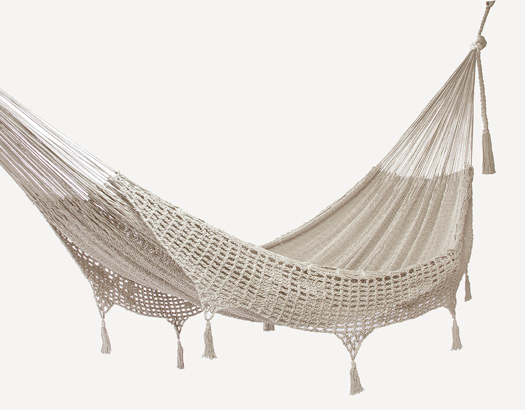 Cotton Hammock With Crocheted Tassels - King Size Marble
