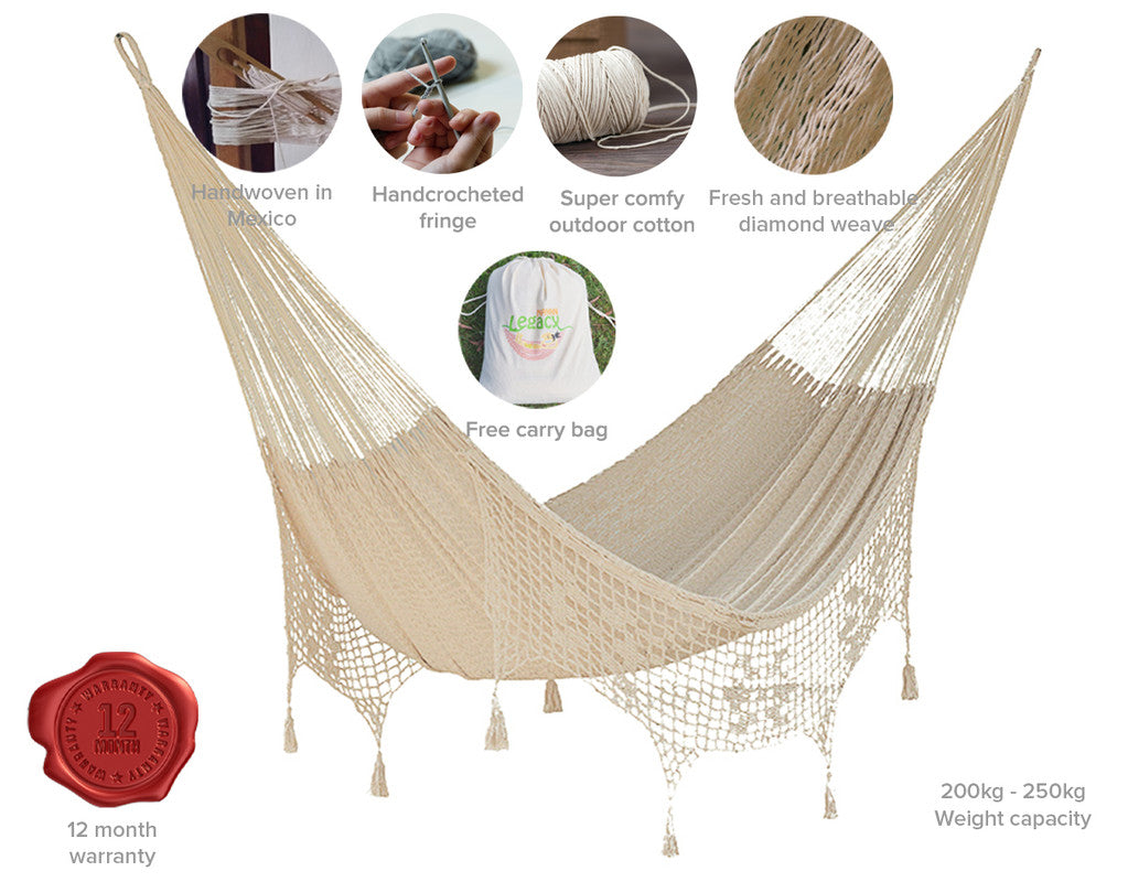 Cotton Hammock With Crocheted Tassels - Queen Size Marble