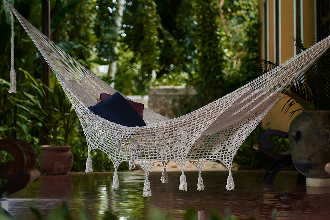 Cotton Hammock With Crocheted Tassels - Queen Size Marble