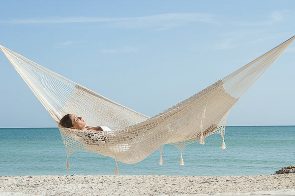 Cotton Hammock With Crocheted Tassels - Queen Size Marble