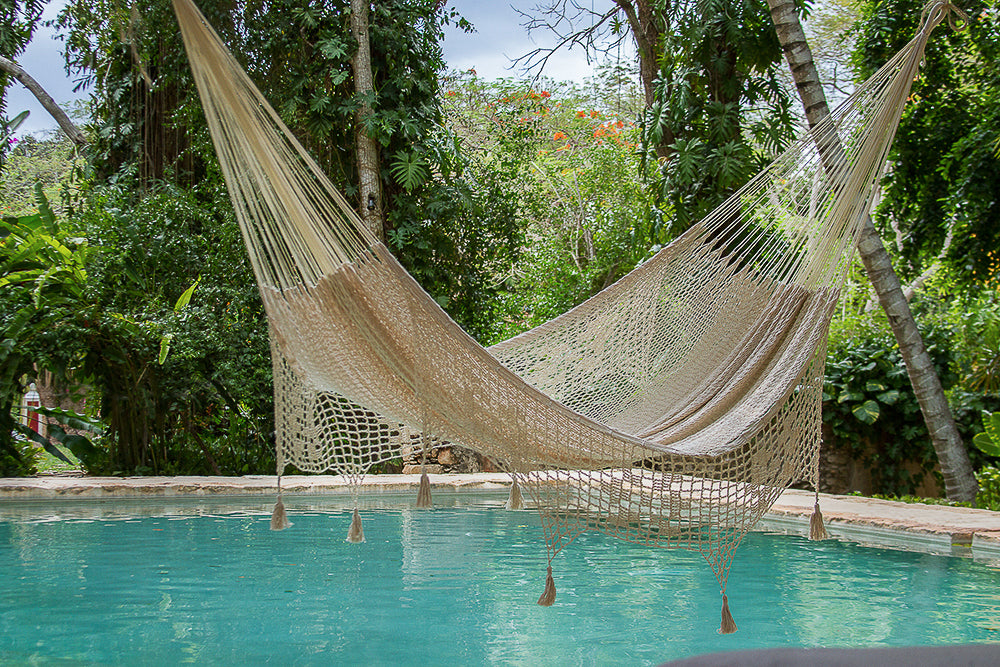 Cotton Hammock With Crocheted Tassels - Queen Size Marble