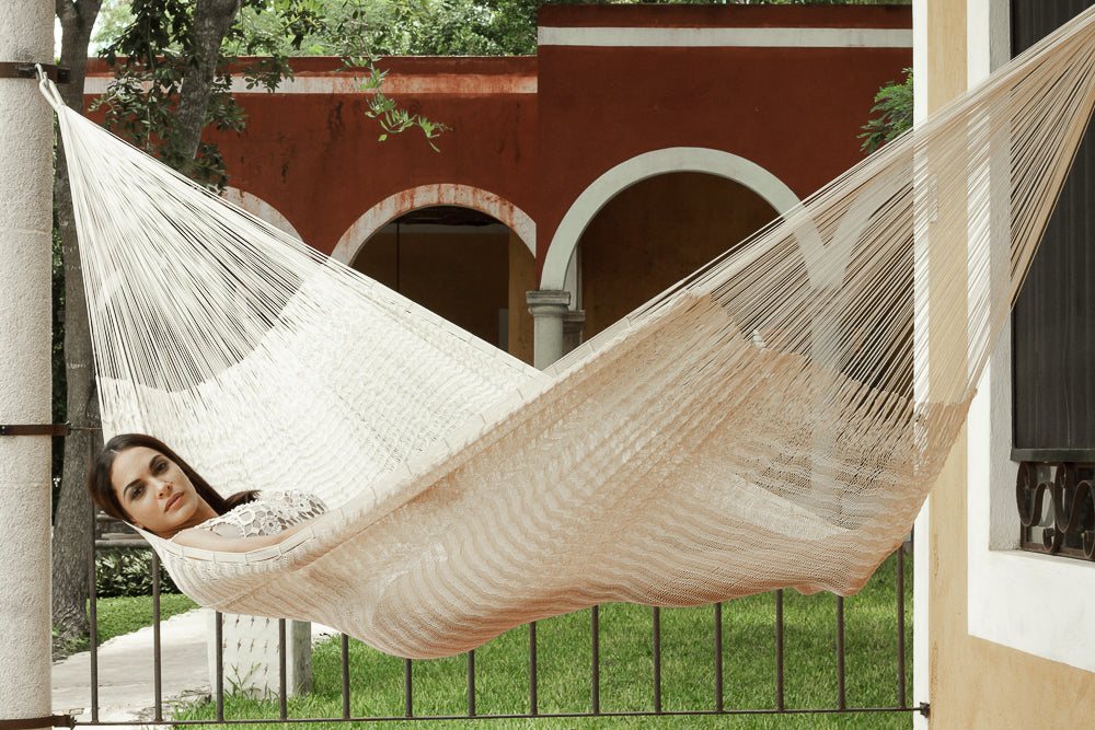 Queen Size Outdoor Cotton Mexican Hammock In Marble Colour