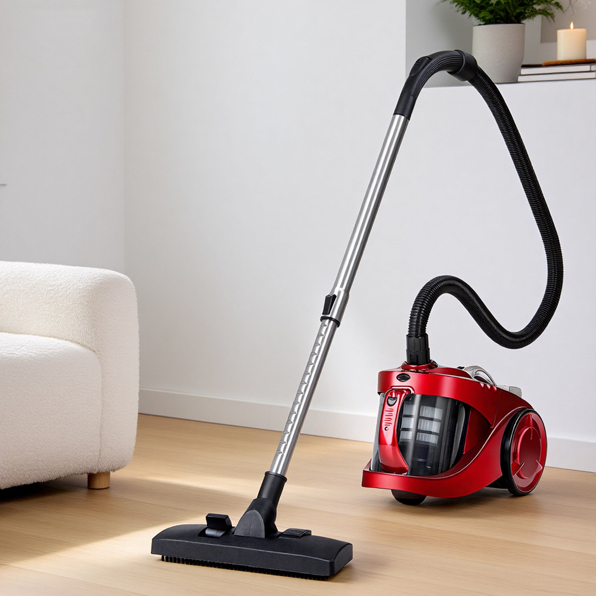 2200W Bagless Vacuum Cleaner Red Powerful Suction Cleaner