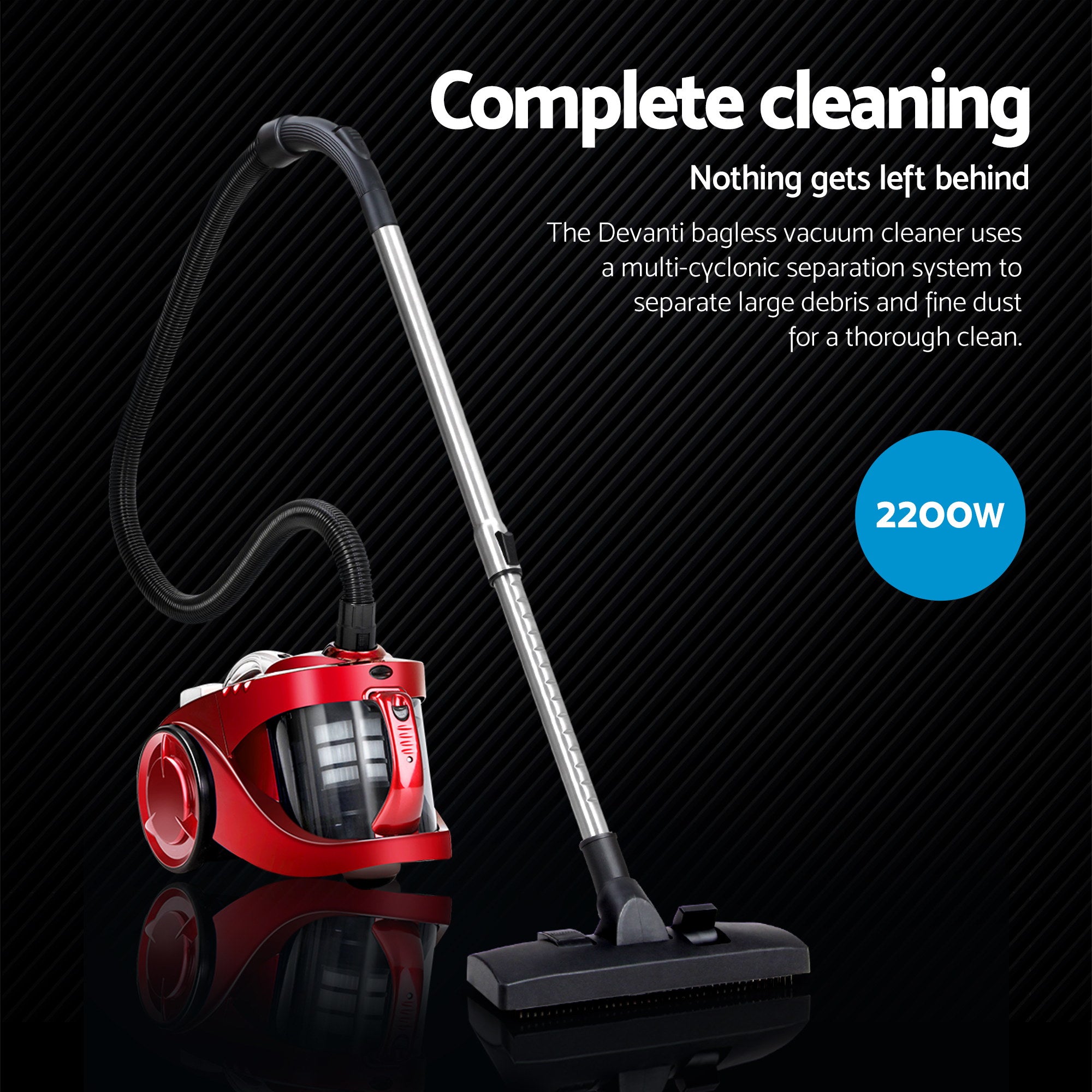 2200W Bagless Vacuum Cleaner Red Powerful Suction Cleaner