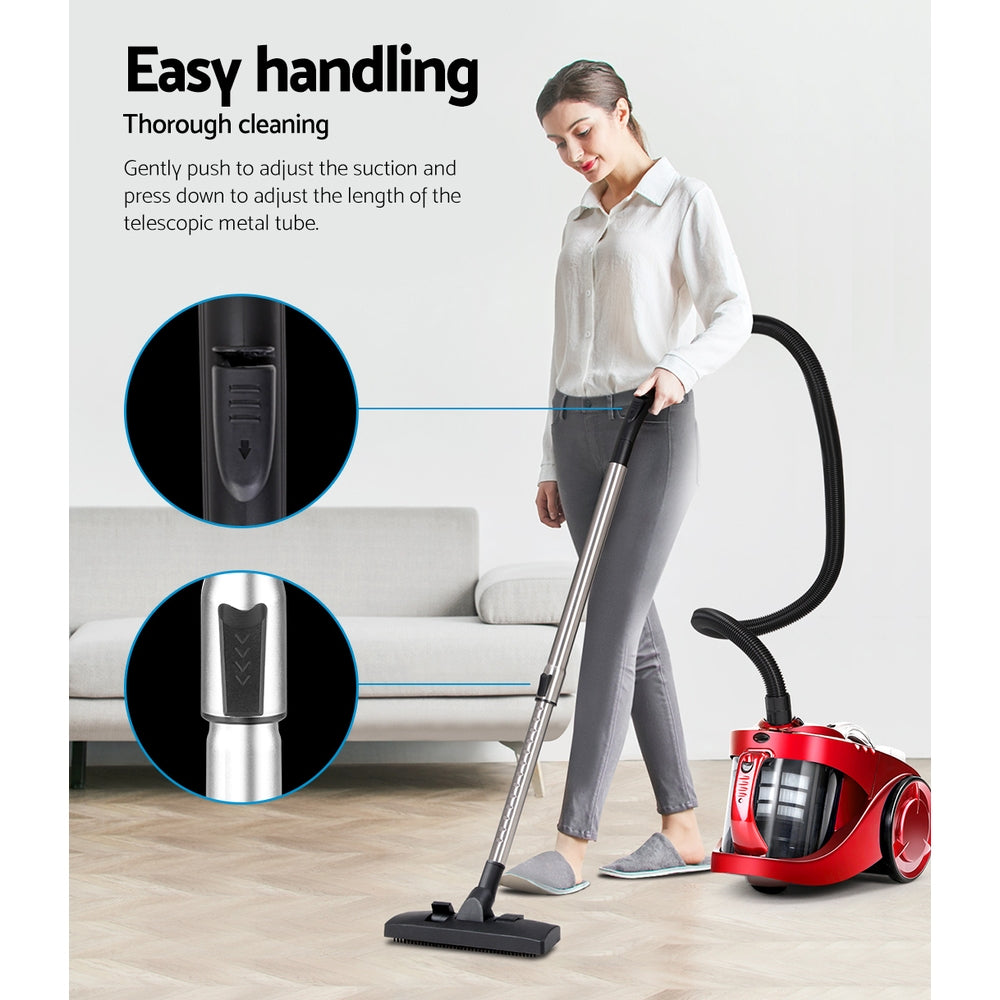2200W Bagless Vacuum Cleaner Red Powerful Suction Cleaner