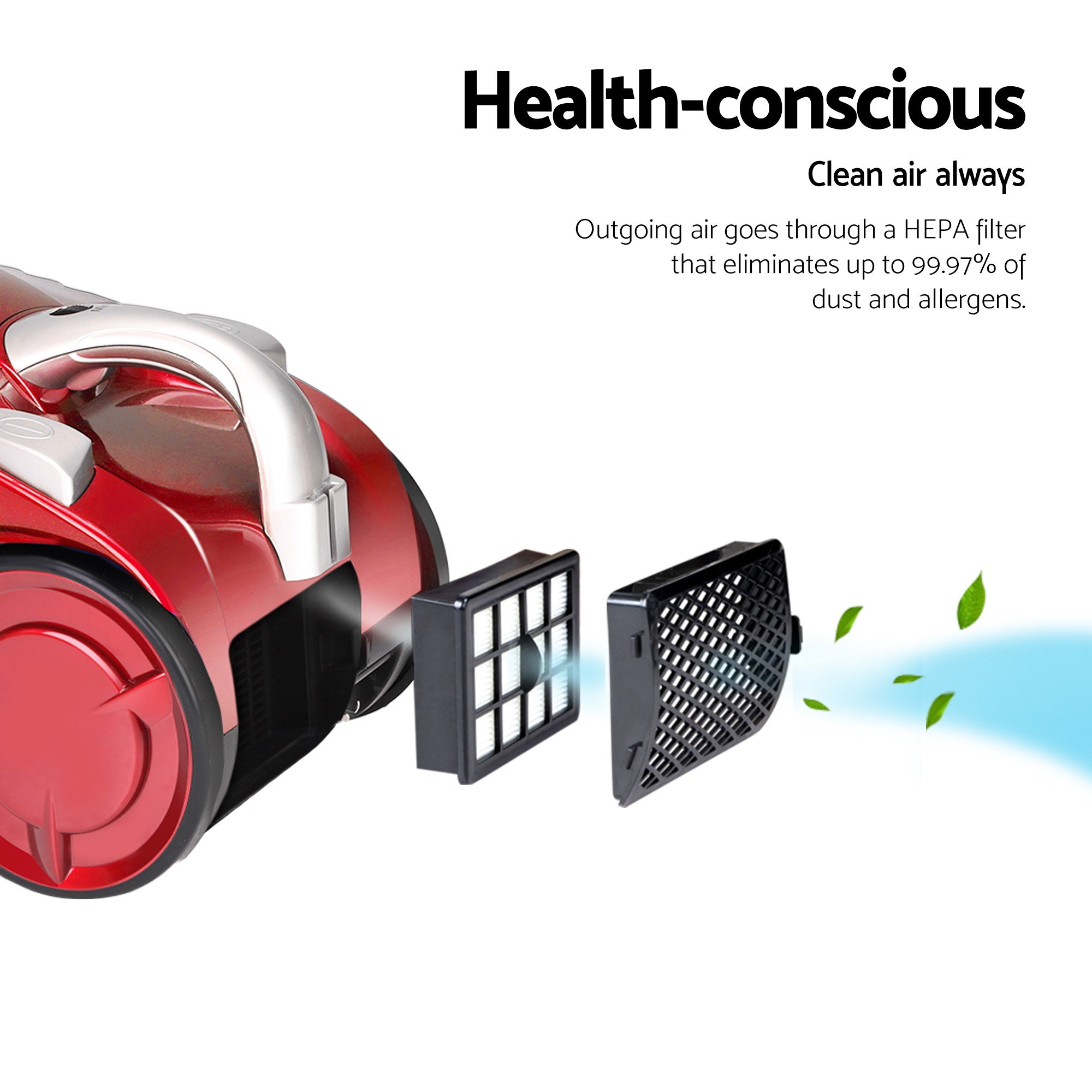 2200W Bagless Vacuum Cleaner Red Powerful Suction Cleaner