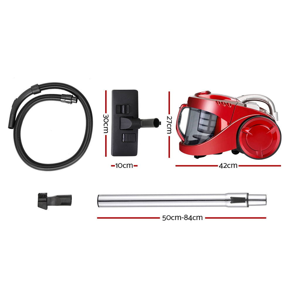 2200W Bagless Vacuum Cleaner Red Powerful Suction Cleaner