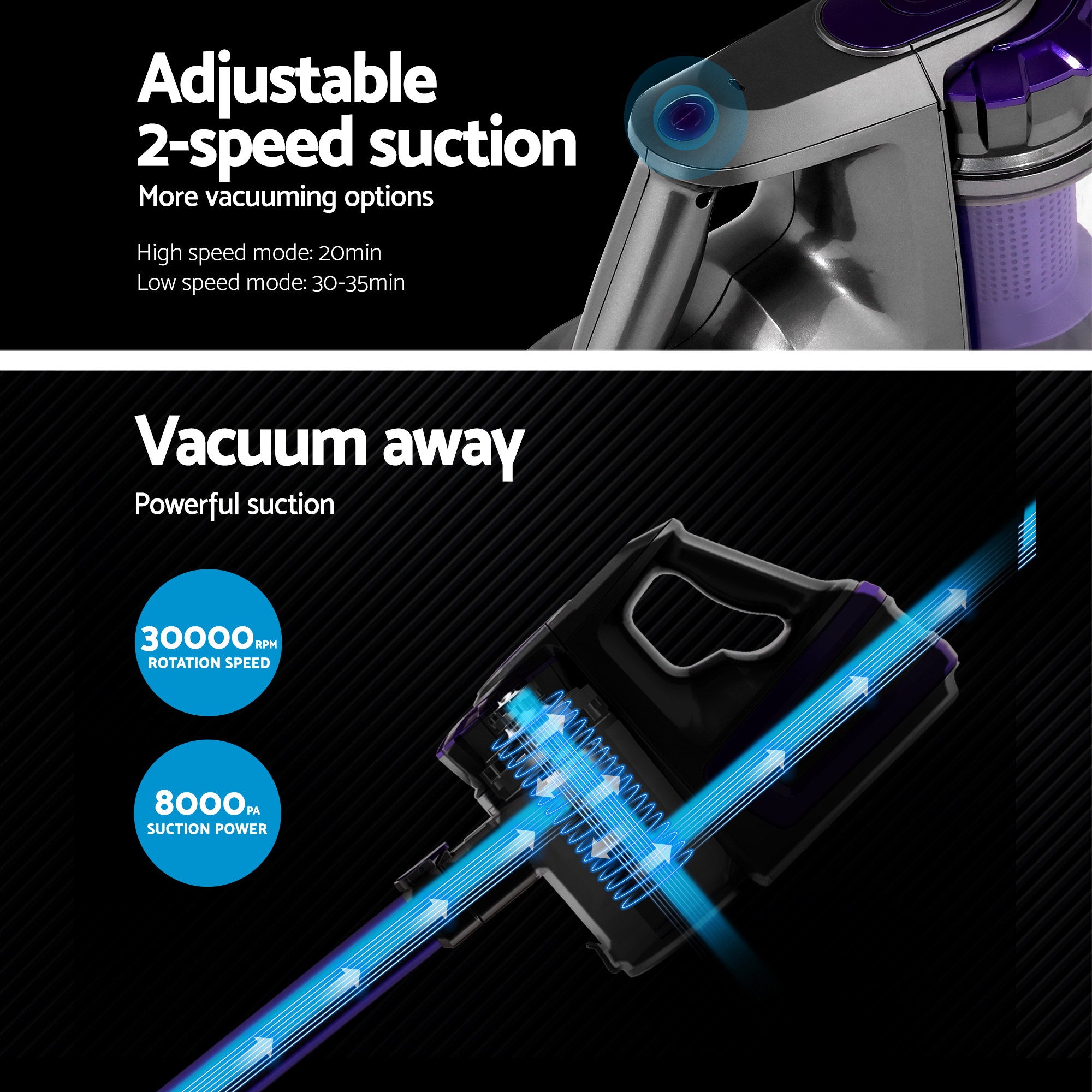 Cordless Devanti Stick Vacuum Cleaner - 150W Purple
