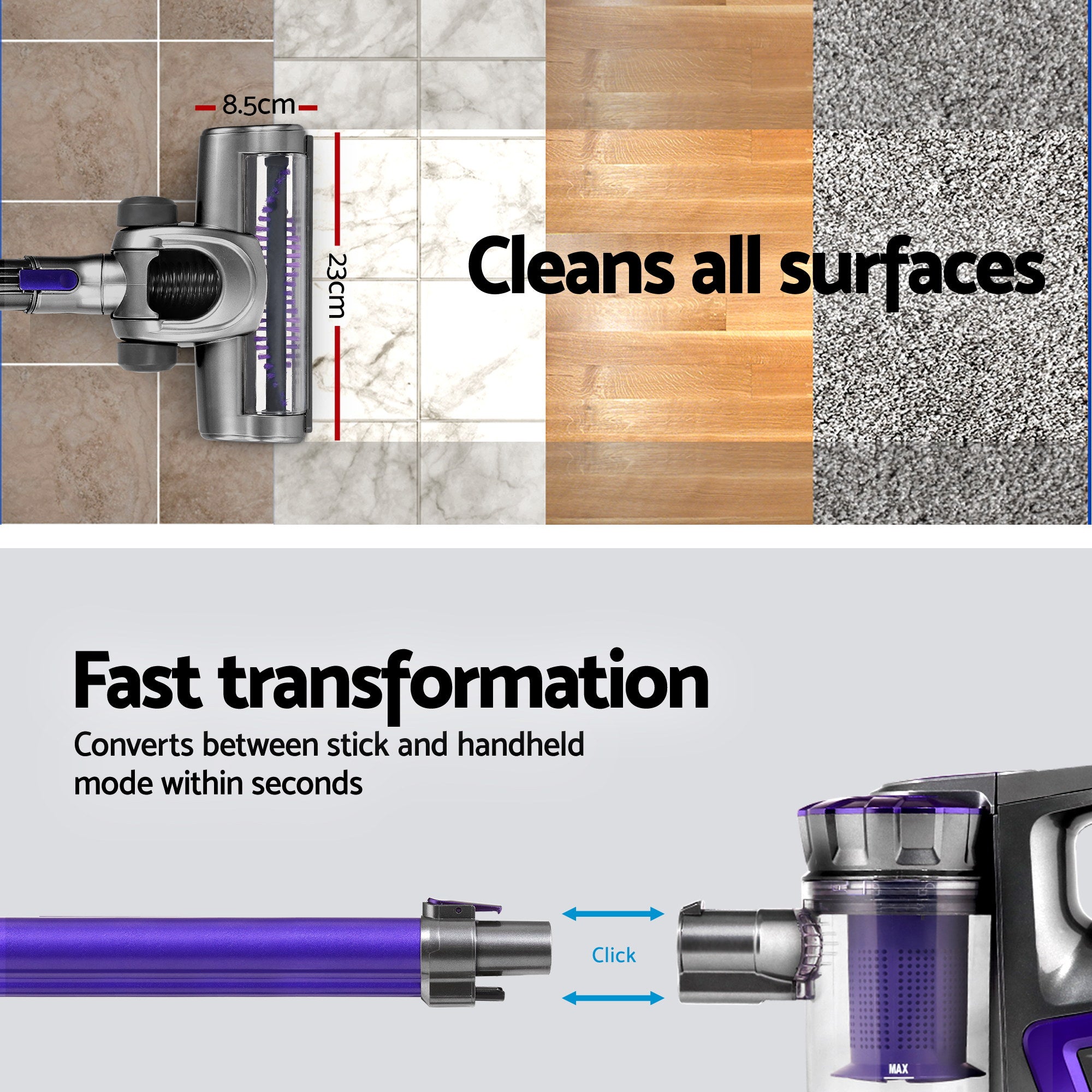 Cordless Devanti Stick Vacuum Cleaner - 150W Purple