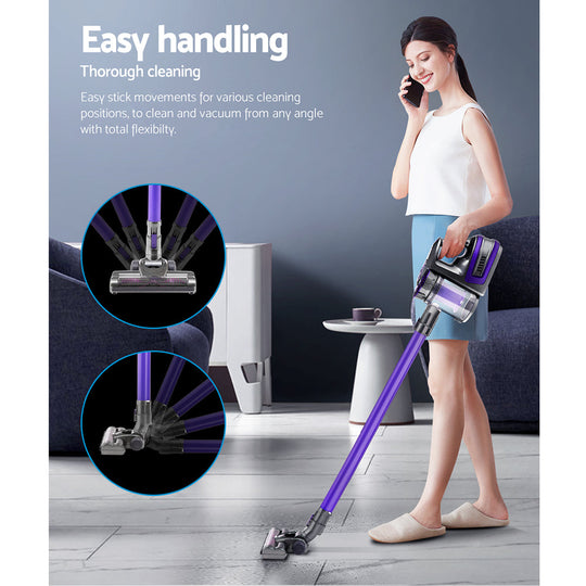 Cordless Devanti Stick Vacuum Cleaner - 150W Purple - Handheld Speed Grey Vac