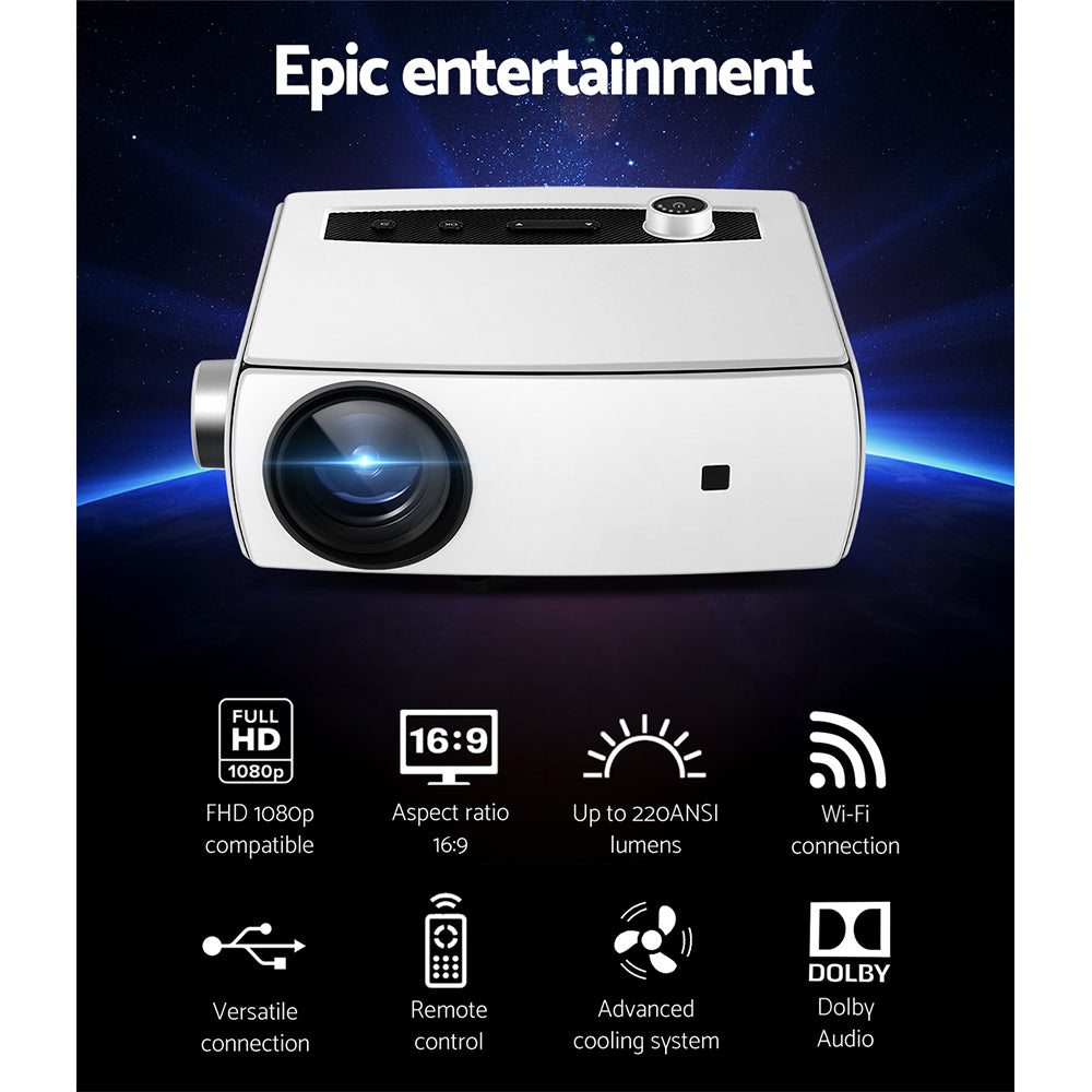 Mini Video Projector Wifi USB HDMI Portable 220ANSI Lumens