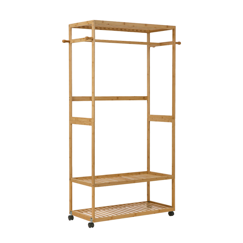 Bamboo Clothes Rack Open Wardrobe 2 Shelves | Simpledeals
