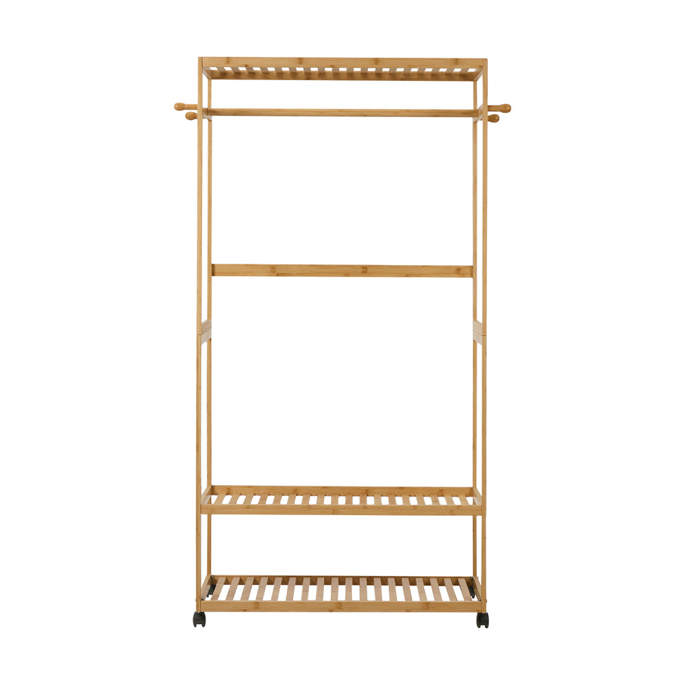 Bamboo Clothes Rack Open Wardrobe 2 Shelves | Simpledeals