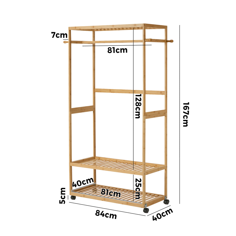 Bamboo Clothes Rack Open Wardrobe 2 Shelves | Simpledeals