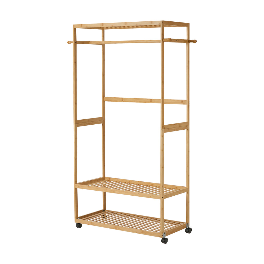 Bamboo Clothes Rack Open Wardrobe 2 Shelves | Simpledeals