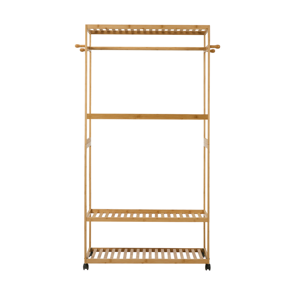 Bamboo Clothes Rack Open Wardrobe 2 Shelves | Simpledeals