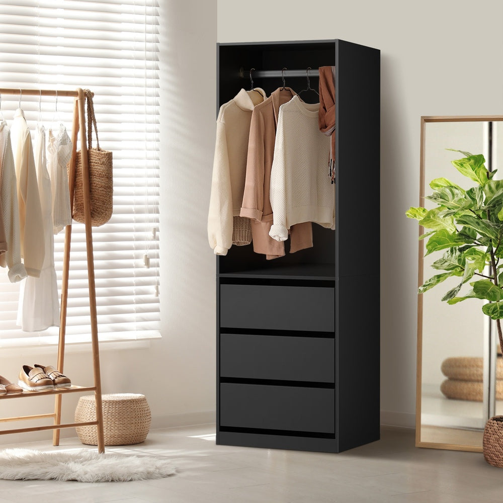 Wardrobe 3 Drawers Hanging Rail Natural/Black