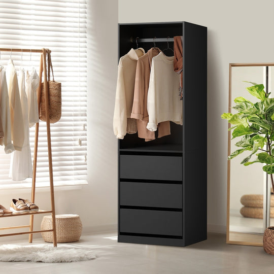 Wardrobe 3 Drawers Hanging Rail Natural/Black