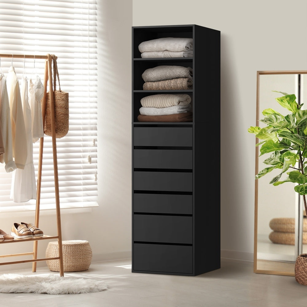 Wardrobe Shelf Unit 3 Shelves 6 Drawers Black