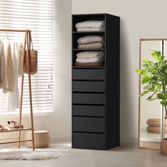 Wardrobe Shelf Unit 3 Shelves 6 Drawers Black