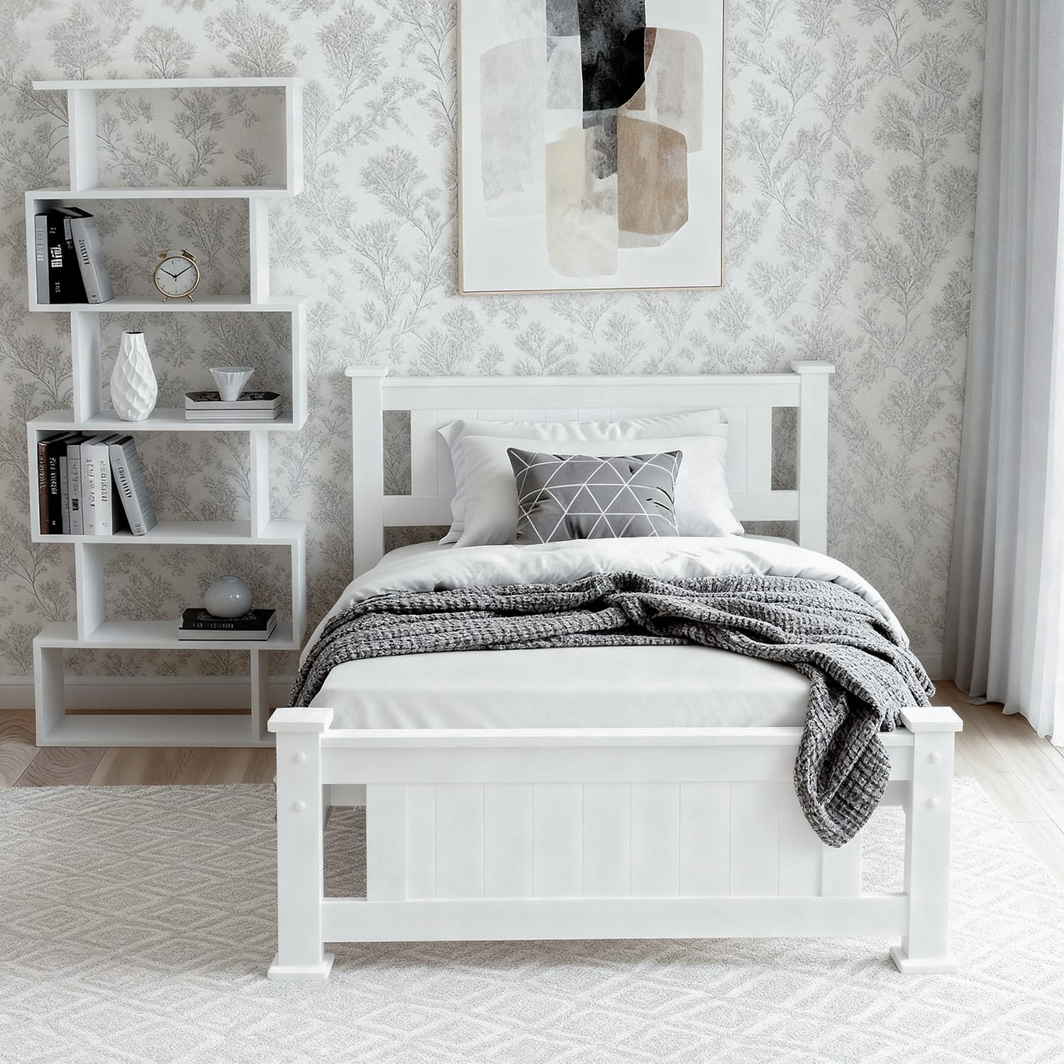 King Single Bed Frame Bookshelf 216x118x94cm
