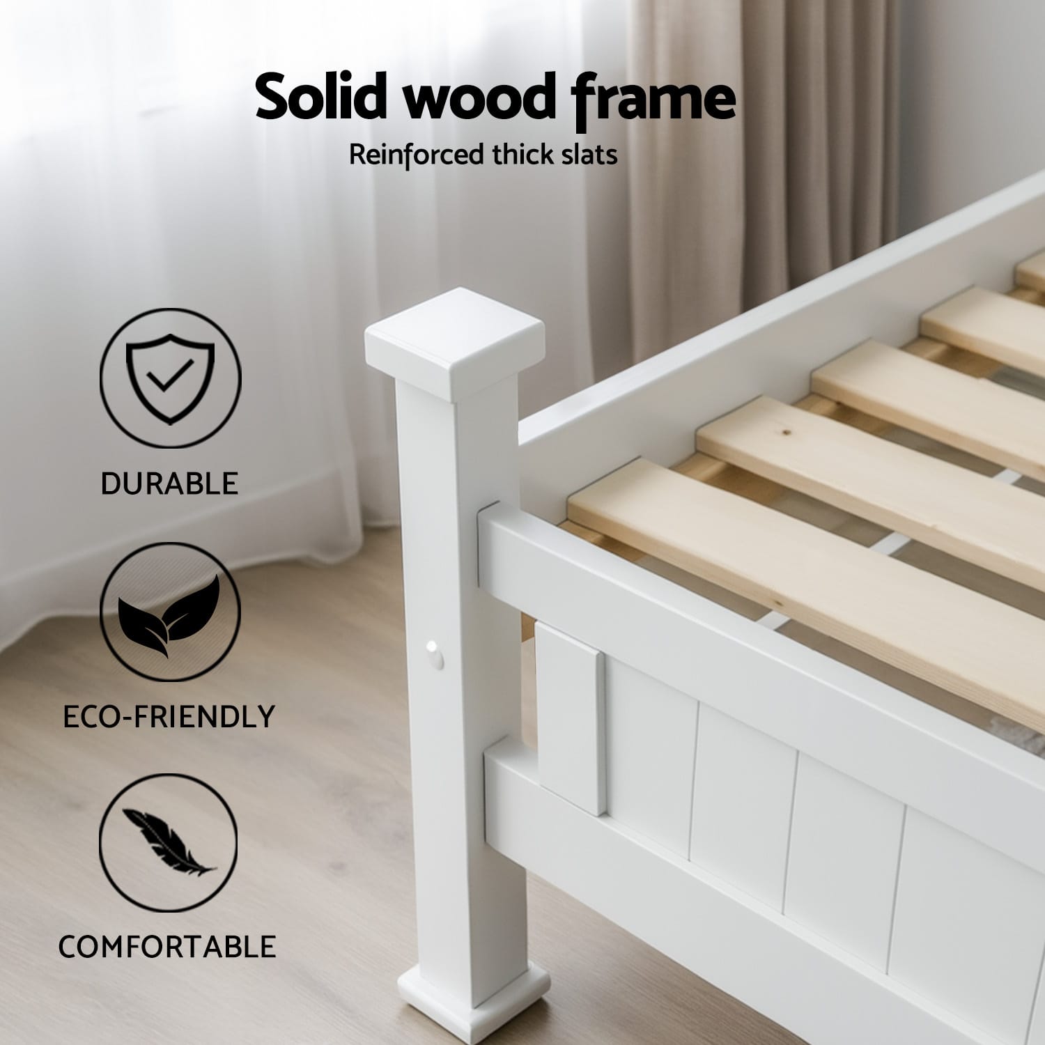 King Single Bed Frame White Marble 216x118x94cm