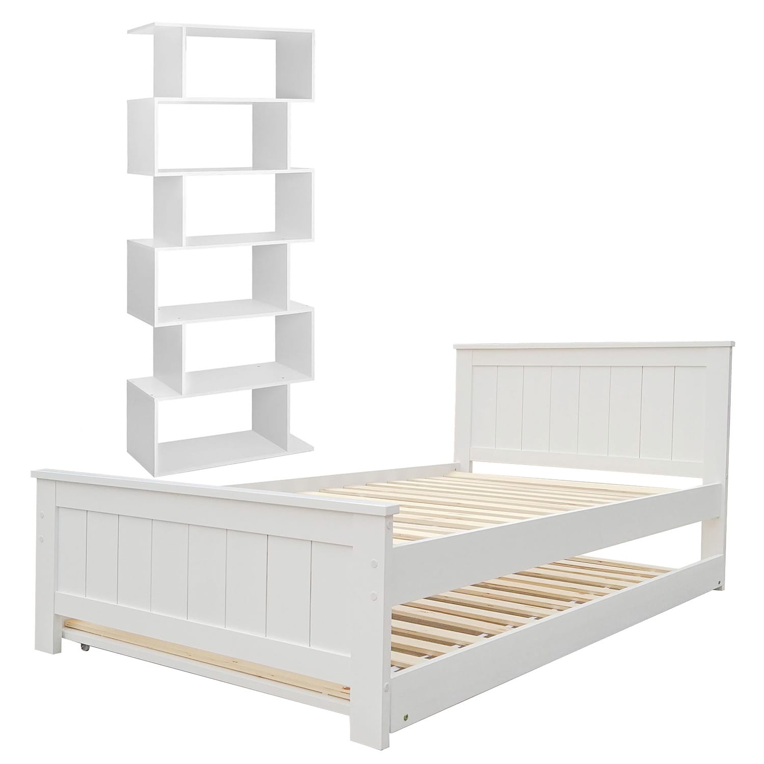 King Single Bed Frame Bookshelf 212.5x117x90cm