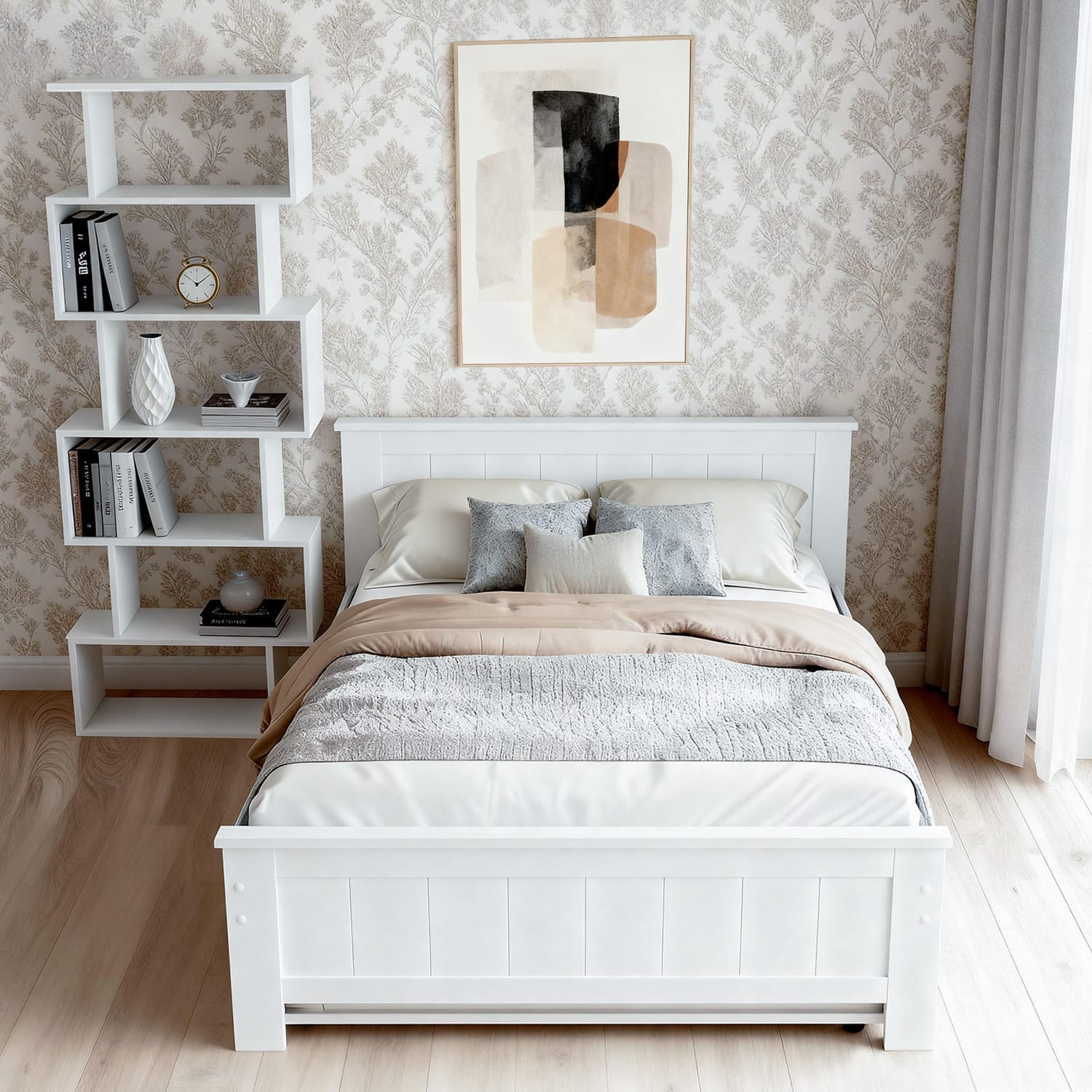 King Single Bed Frame Bookshelf 212.5x117x90cm