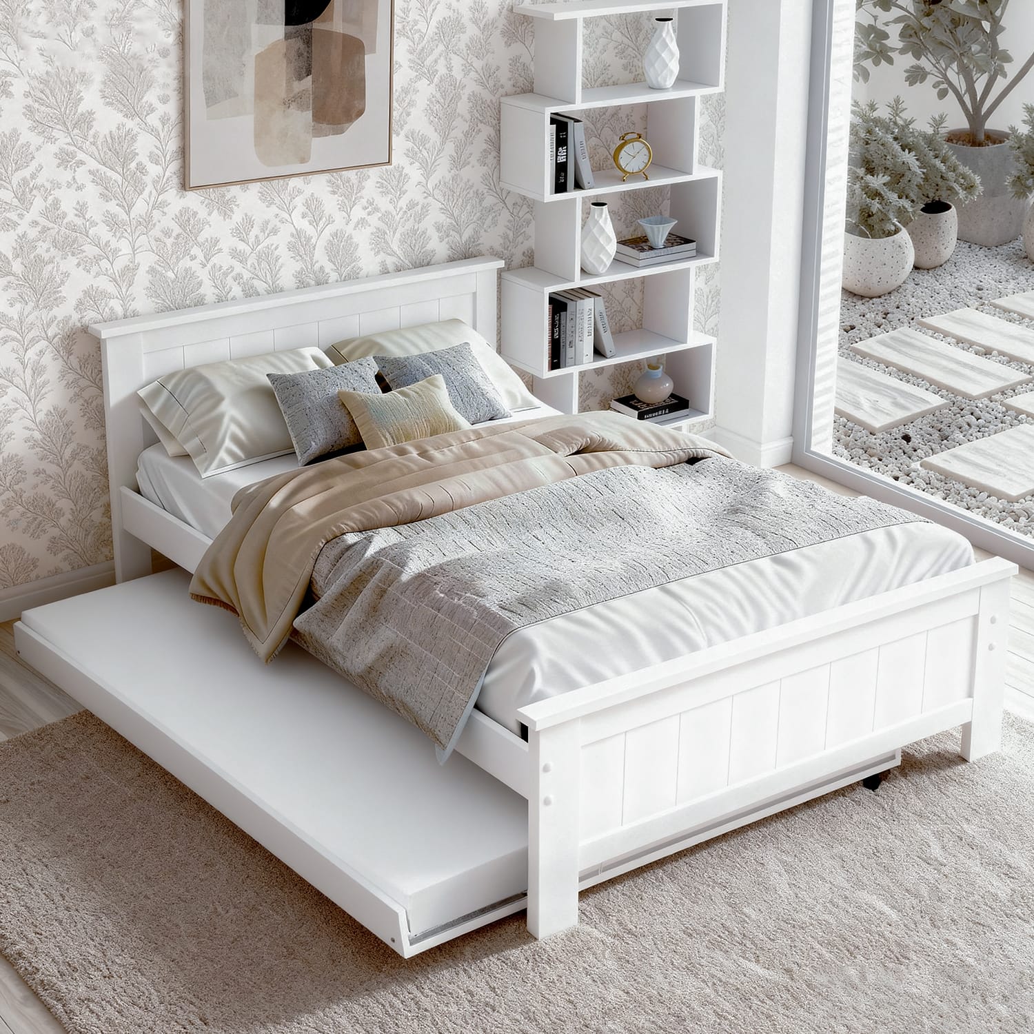 King Single Bed Frame Bookshelf 212.5x117x90cm