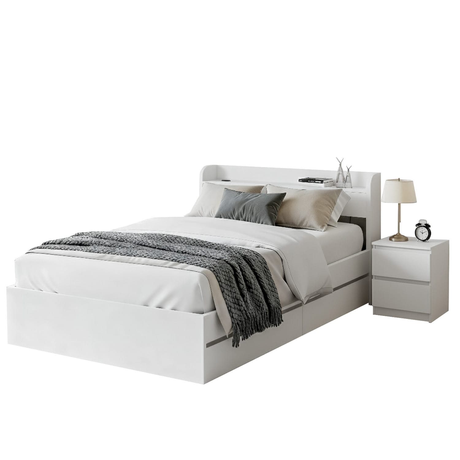 Plywood Bed Frame - White 211x96x70cm