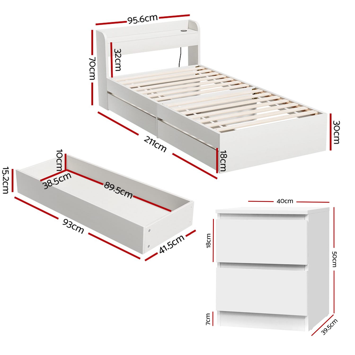 Plywood Bed Frame - White 211x96x70cm