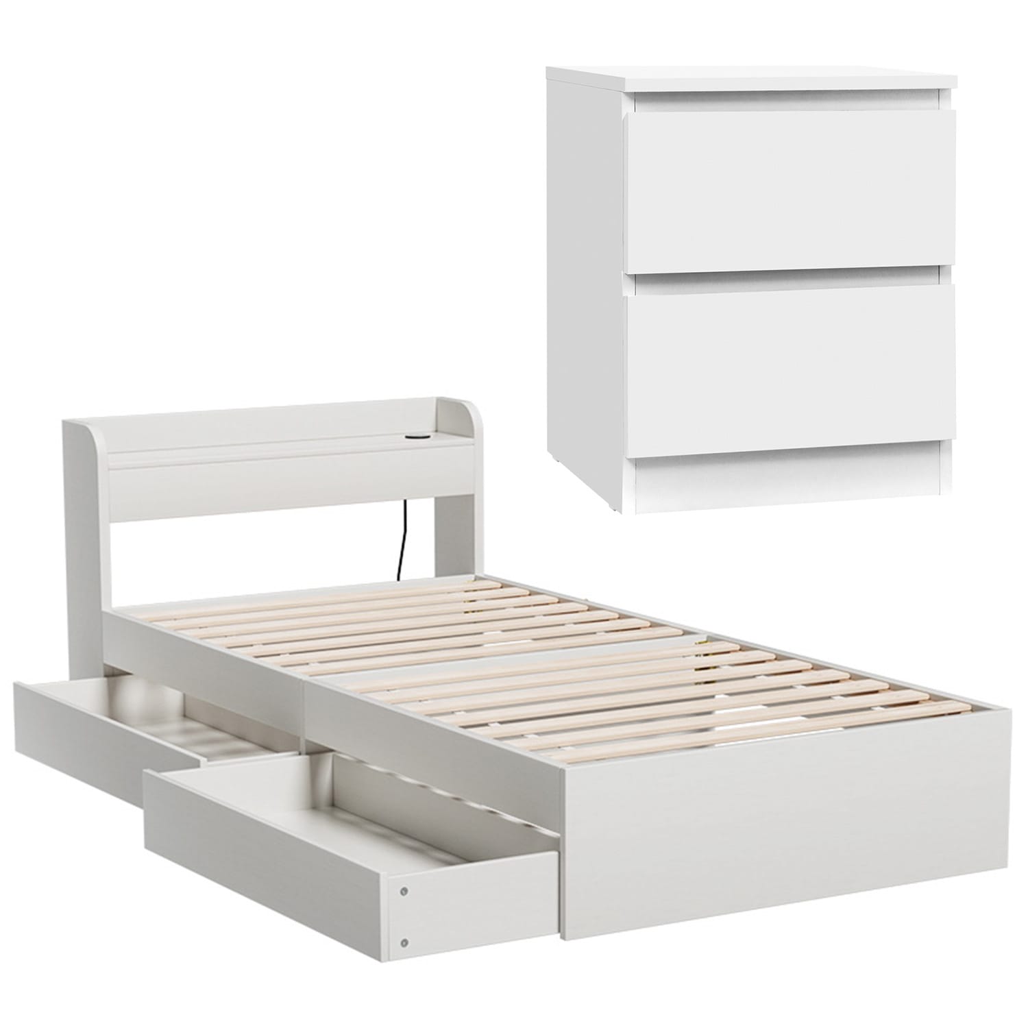 Plywood Bed Frame - White 211x96x70cm