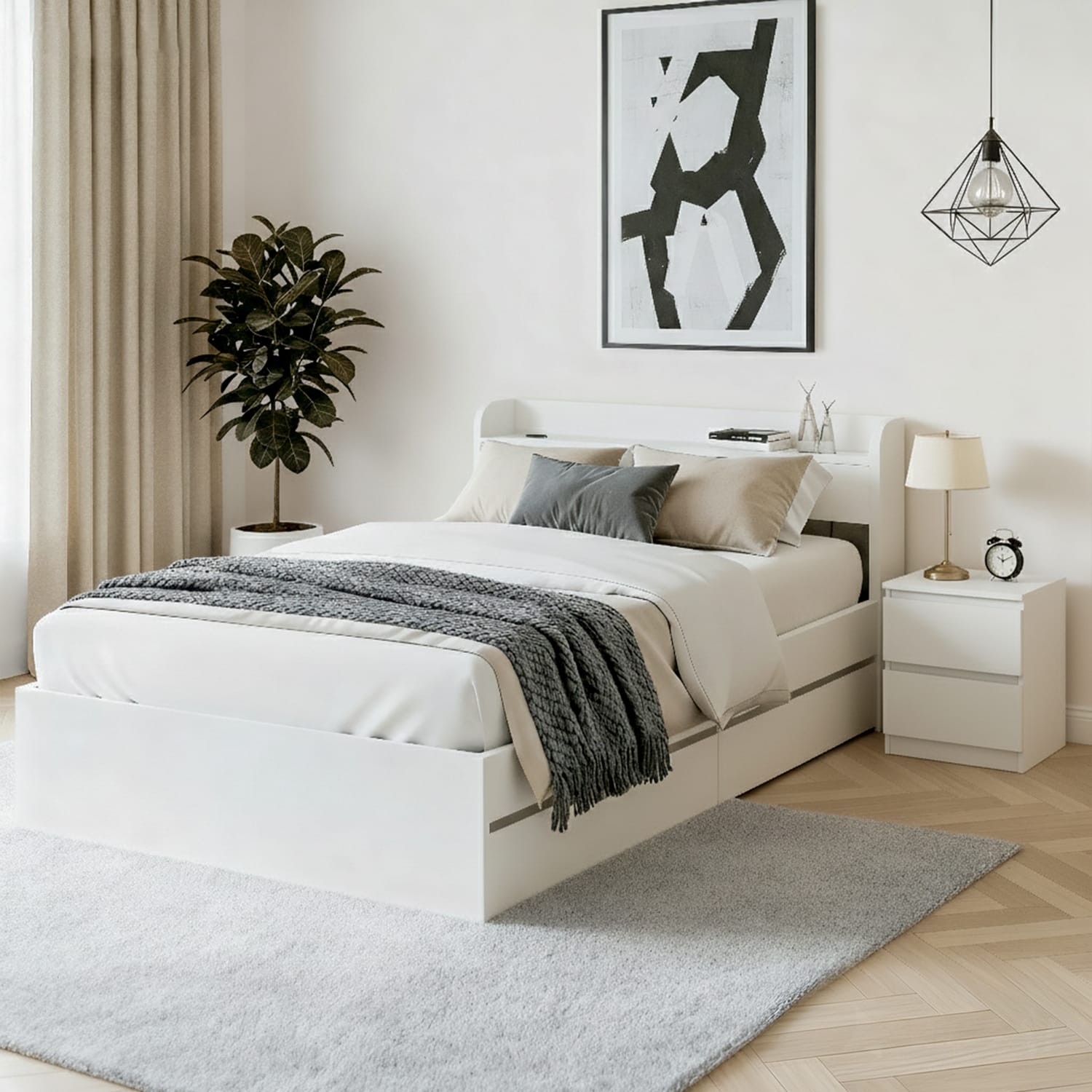 Plywood Bed Frame - White 211x96x70cm