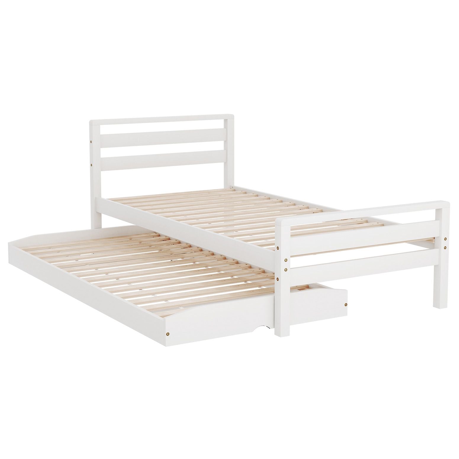 Single Size 2-in-1 Trundle Wooden Bed Frame White Avis