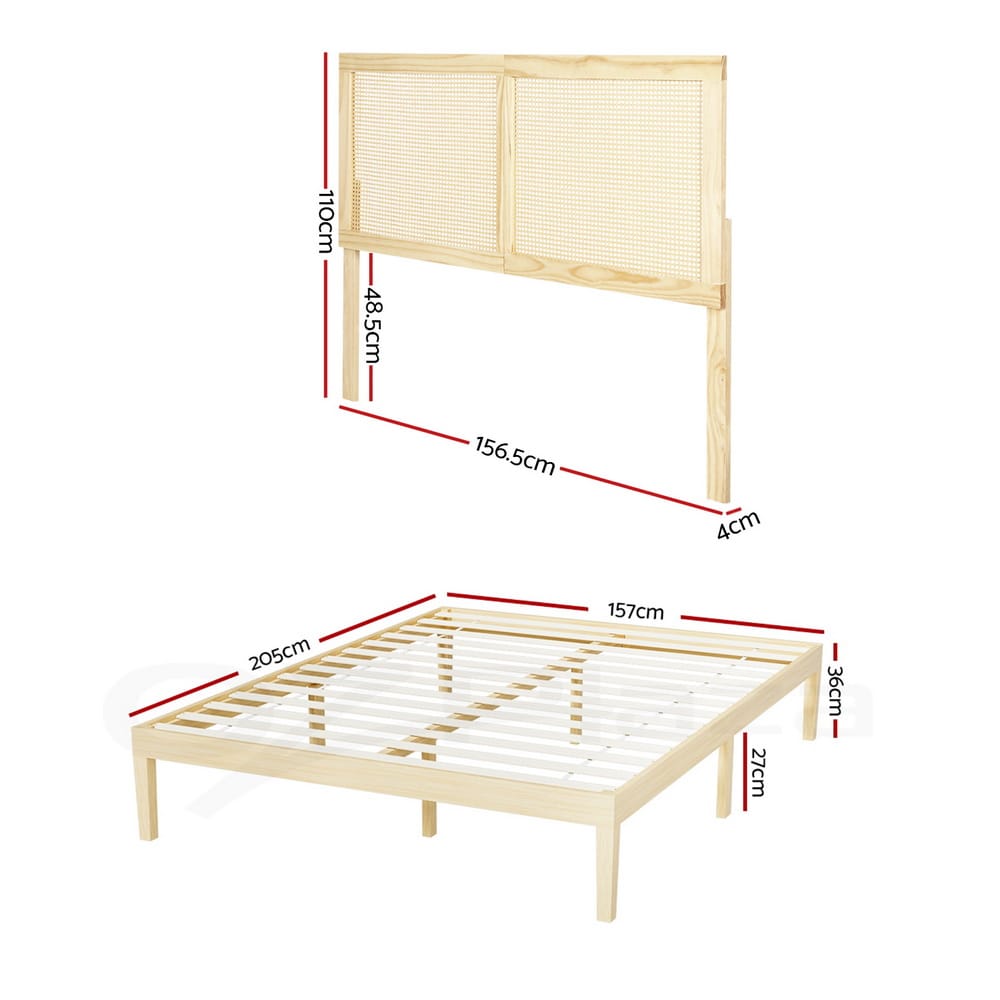Queen Bed Frame Rattan Headboard