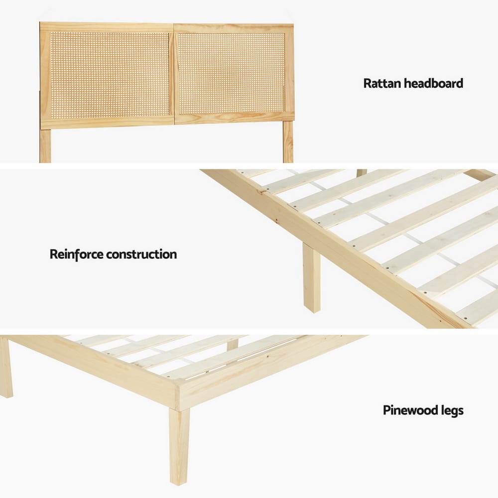 Queen Bed Frame Rattan Headboard
