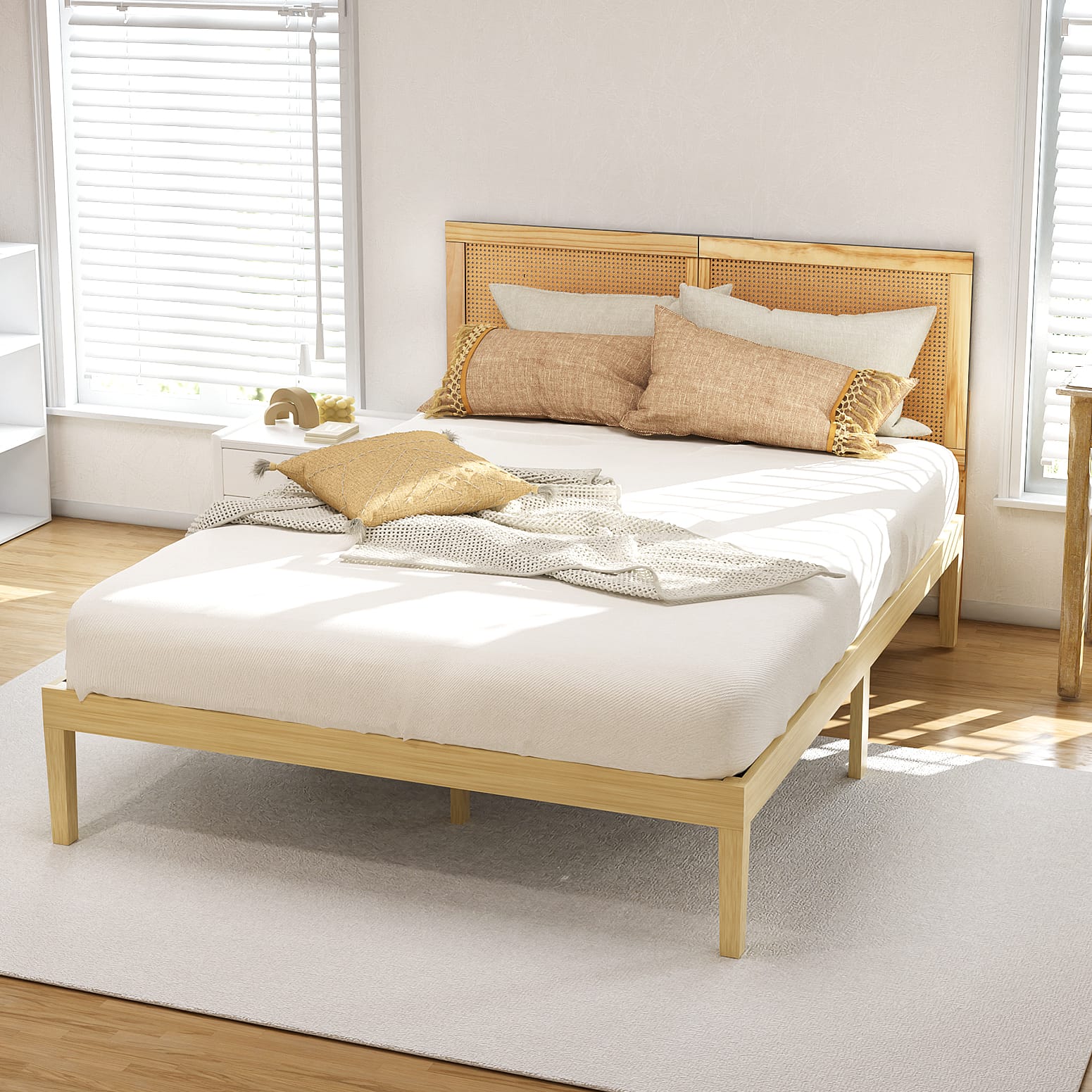 Queen Bed Frame Rattan Headboard