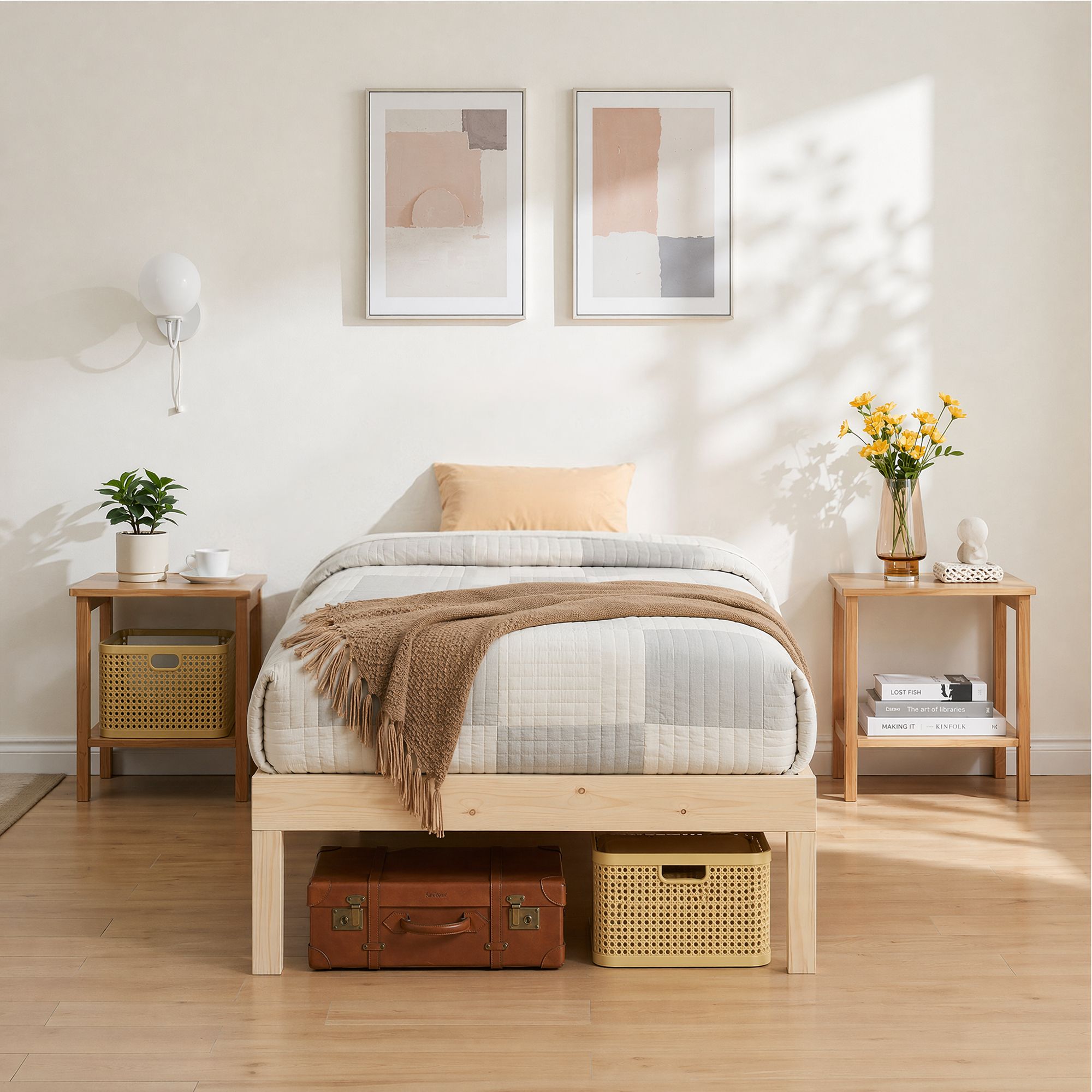 Artiss Bed Frame Double Size Wooden Base Mattress Platform Timber Pine BRUNO