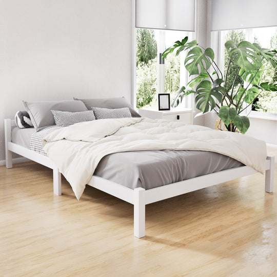 Bed Frame Double Solid Pine Wooden White with Trundle Storage Space with Pine finish